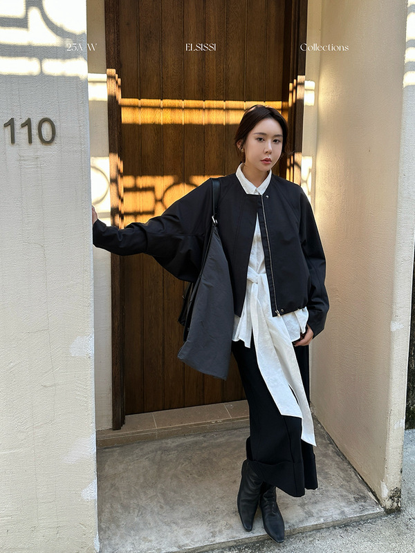 ELSISSI黑色弯刀袖夹克短薄外套女秋2025新款宽松显瘦高级感上衣|undefined