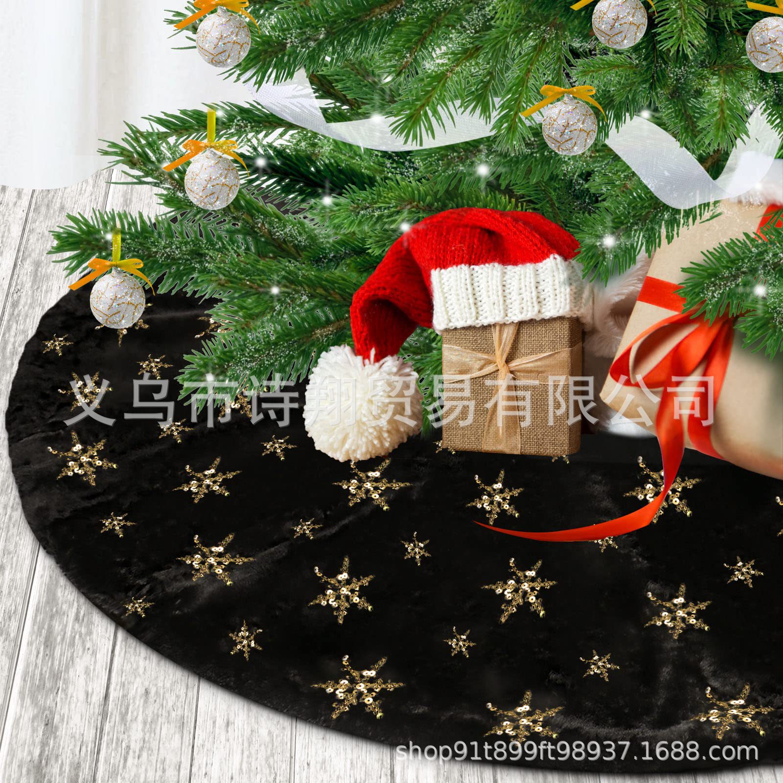 Falda para árbol de Navidad transfronteriza, falda para árbol de lentejuelas con copos de nieve nacarados, falda para árbol bordada de felpa blanca, decoración para árbol de Navidad