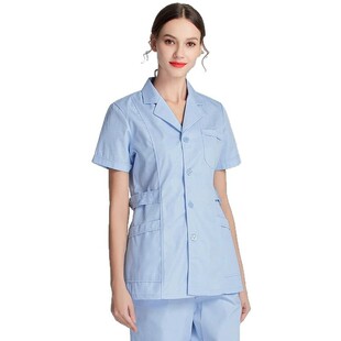 Nurses' Clothing Split suit Work Clothes Long-sleeved Short-sleeved Women's Suit Collar Hospital Doctor Beauty Salon Short Pure White