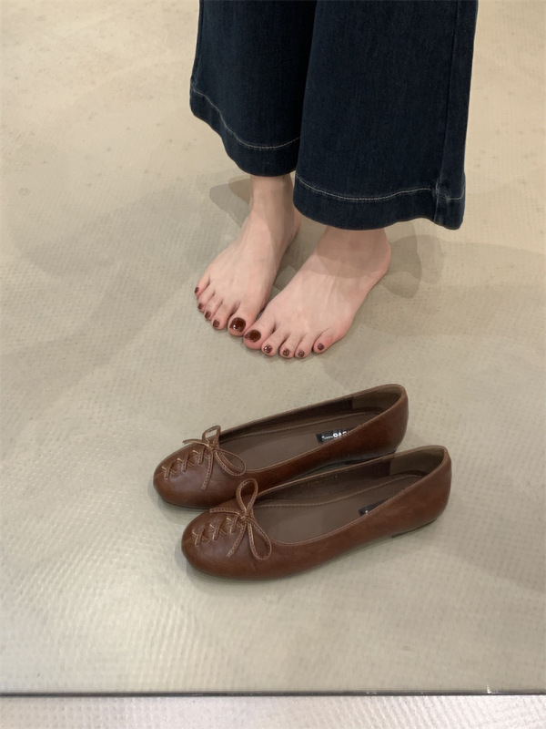 2025秋季蝴蝶结百搭晚晚通勤软底瓢鞋平底法式圆头浅口单鞋女鞋子|undefined