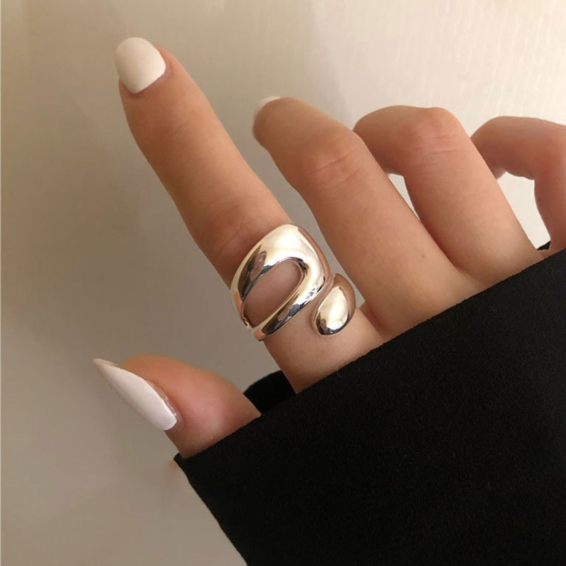 Geometric Open Ring For Women In Alloy Metal Adjustable Design_voghion.com