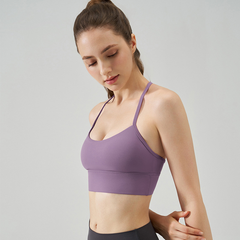 Nueva ropa interior deportiva desnuda, belleza sexy femenina, espalda delgada, correa para el hombro, ejercicio, sujetador de yoga estilo chaleco de fuerza media