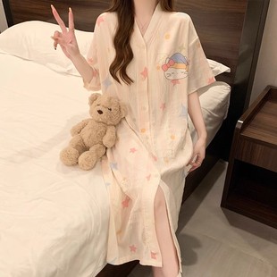 Maternity Confinement Clothes Summer Postpartum Plus Size 100kg Short-Sleeved Nightgown Long Prenatal Check-Up Nursing Clothes Pajamas Can Be Worn Outside