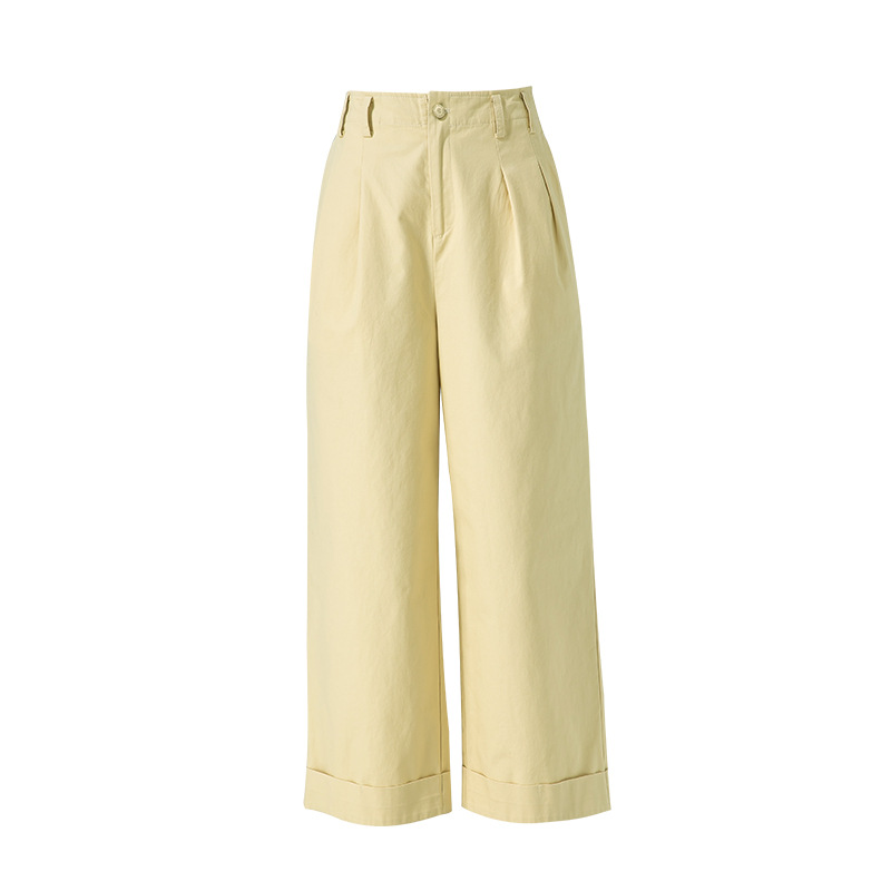 Quần culottes nữ ống rộng cạp cao chất liệu cotton wash — màu vàng