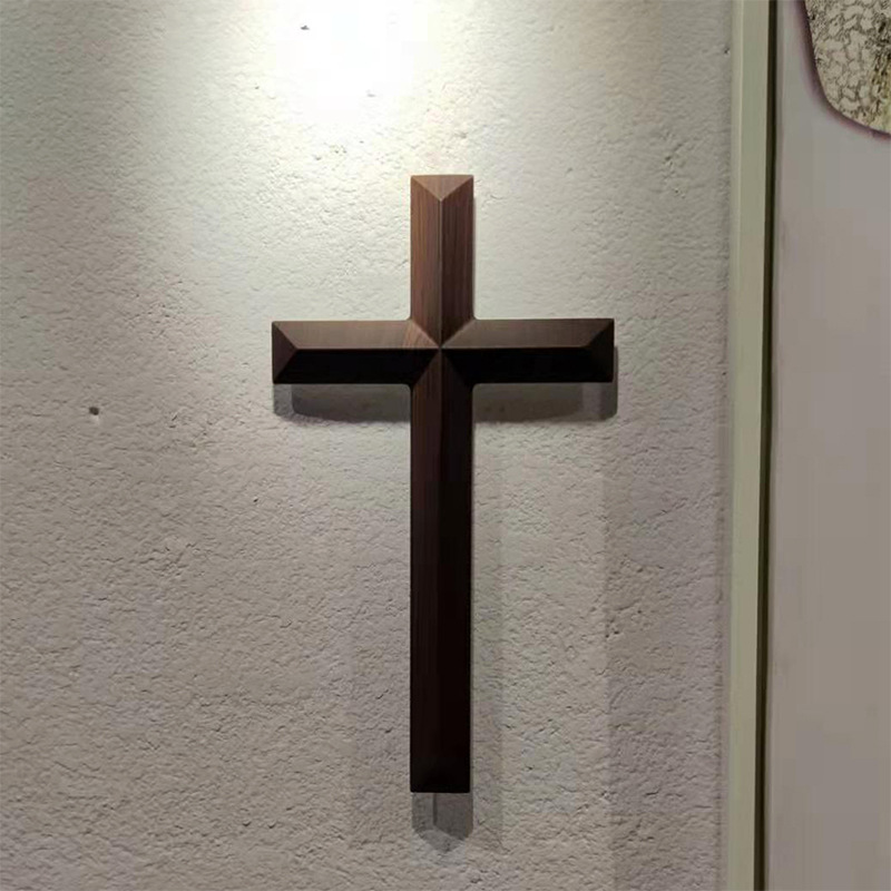 义树家工艺品烟熏仿橡木纹十字架装饰壁挂