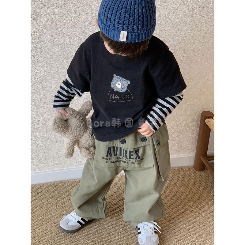 Boys' long-sleeved T-shirt, children's spring and autumn collection 2026, new style, layered look, cartoon print, stylish top for baby girls Boys' long-sleeved T-shirt, children's spring and autumn collection 2026, new style, layered look, cartoon print, stylish top for baby girls