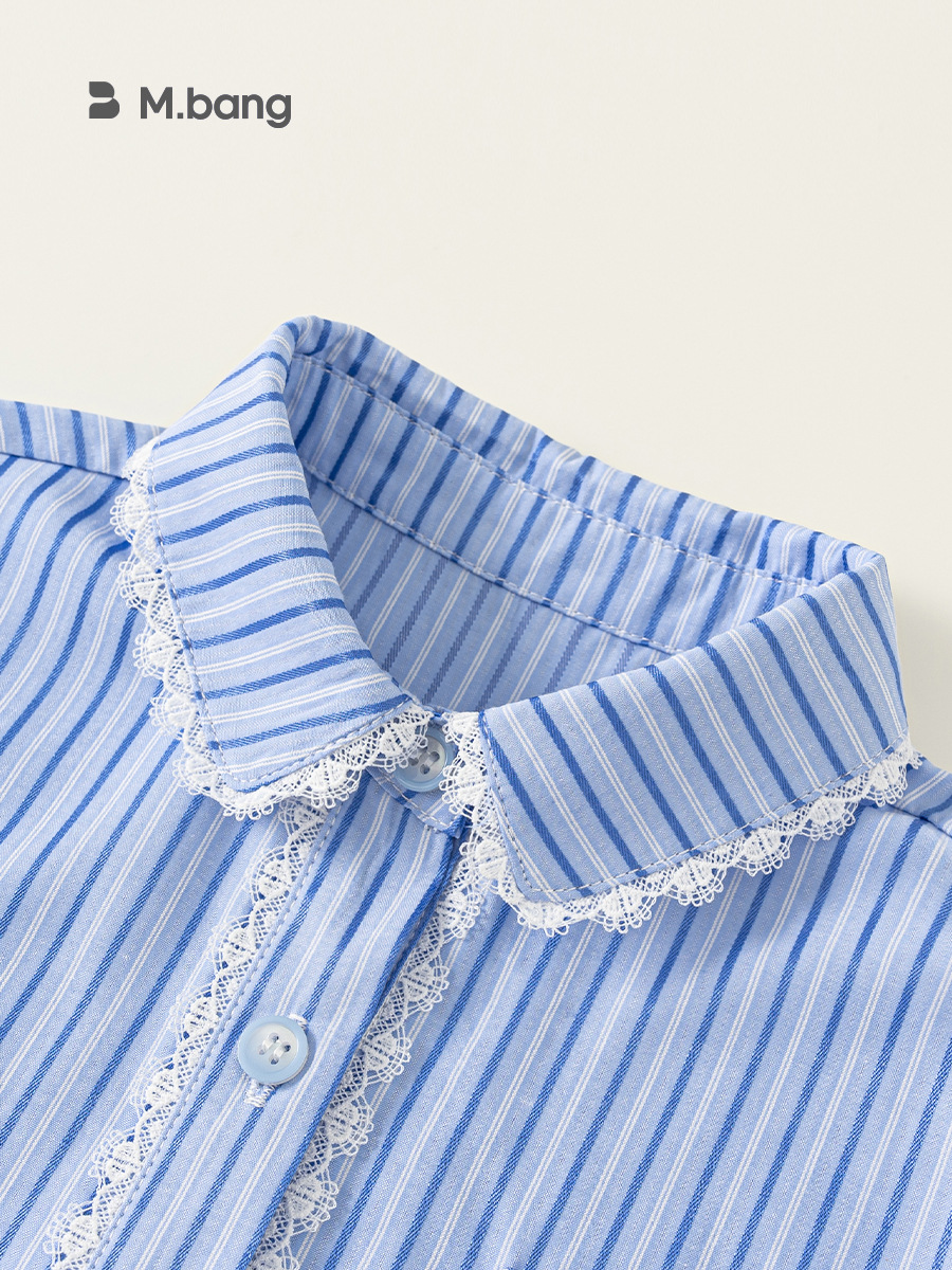 Youbao ropa para niños nueva camisa de primavera y otoño para niñas, camisa de encaje de manga larga para niños coreanos, rayas