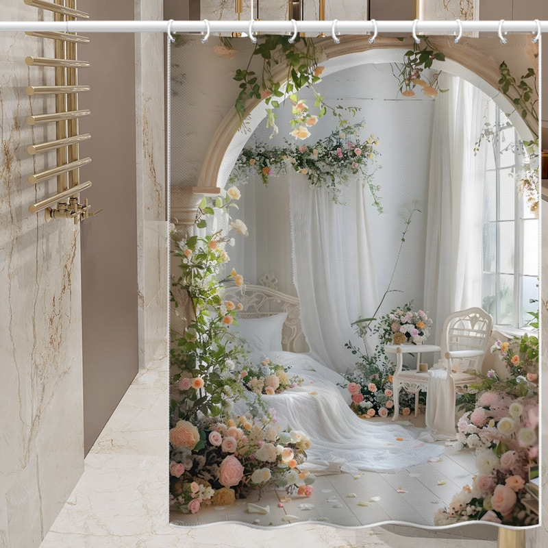 Nordic Fragrance Elegant Room Waterproof Curtain, Popular In Europe And America, Polyester Curtain For Shower Room,_voghion.com