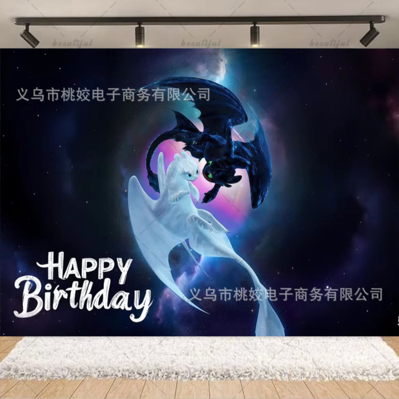 跨境亚马逊驯龙高手儿童生日背景布乙烯基布派对装饰背景横幅|undefined