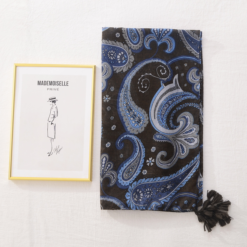 2022 nuevo estilo étnico anacardo impreso algodón y lino sentir bufanda borla bufanda playa protector solar chal bufanda