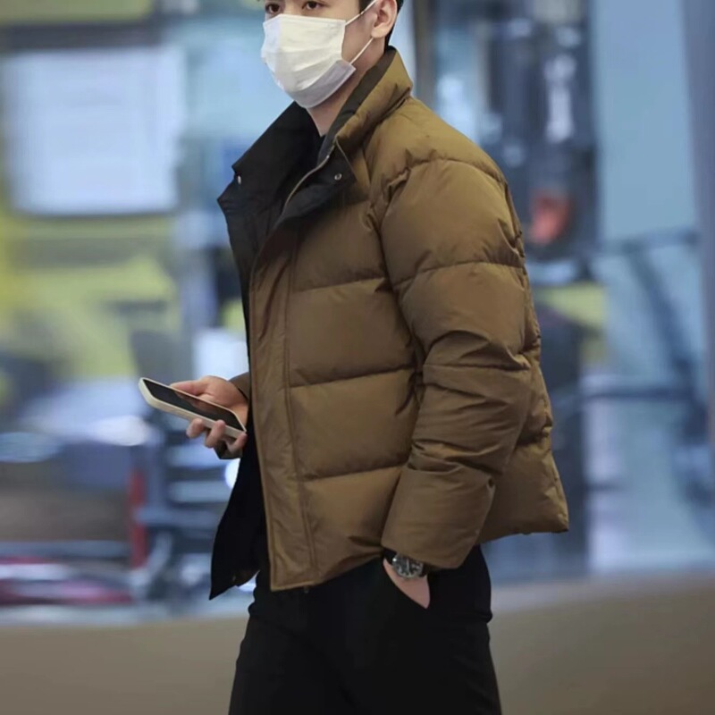 Fashion men's down jacket 2023 new contrast color trendy high sense men's thickened warm duck down coat winter