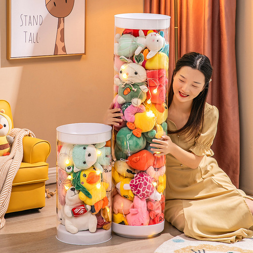 Plush Toy Doll Fabric Enlarged Toy Storage Bin Rotating Transparent PET Storage Tub Basket Magic Cylinder