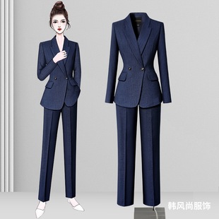 Striped Suit Suit for Women, Spring & Fall Work Clothing Elegant, Slim Jewelry Store Work Clothes, Hotel Front Desk Manager Professional Wear