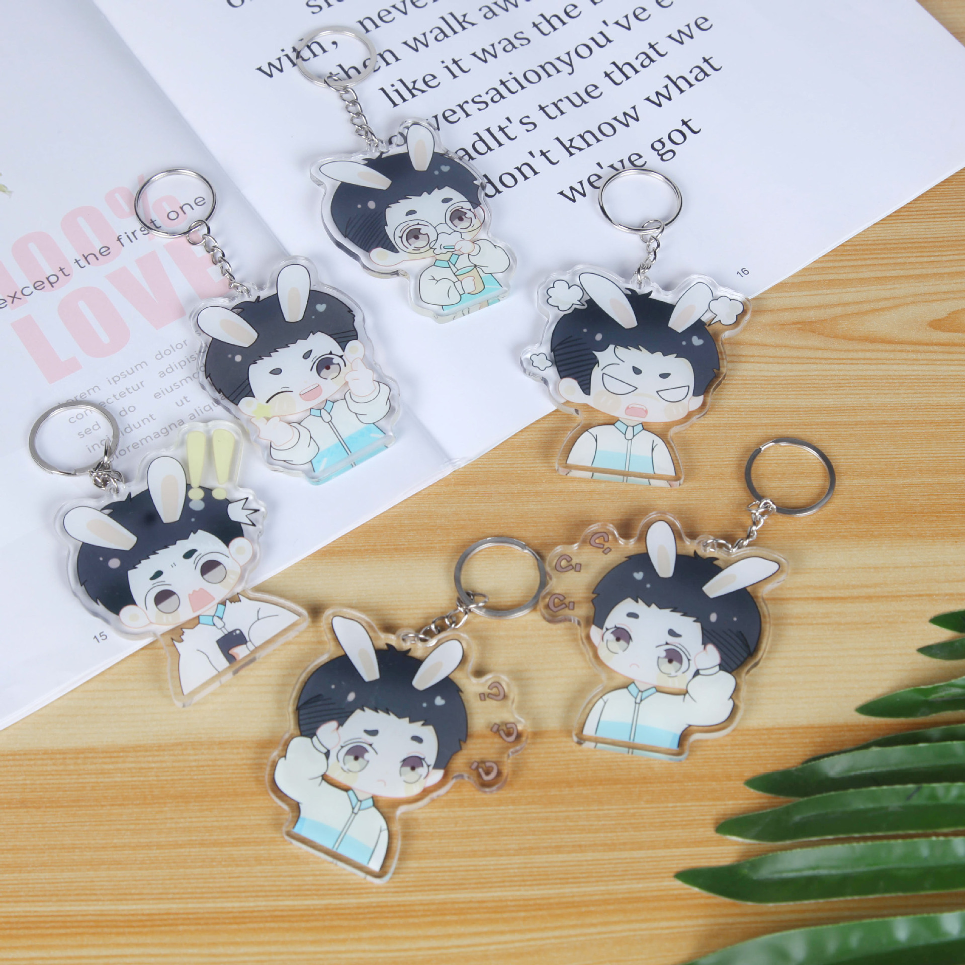 批发双面透明亚克力钥匙扣挂件 DIY卡通动漫明星人形钥匙扣挂饰