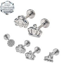 F136钛合金猫爪动物形状可爱油压唇钉舌钉耳钉冷酷风饰品头内螺纹