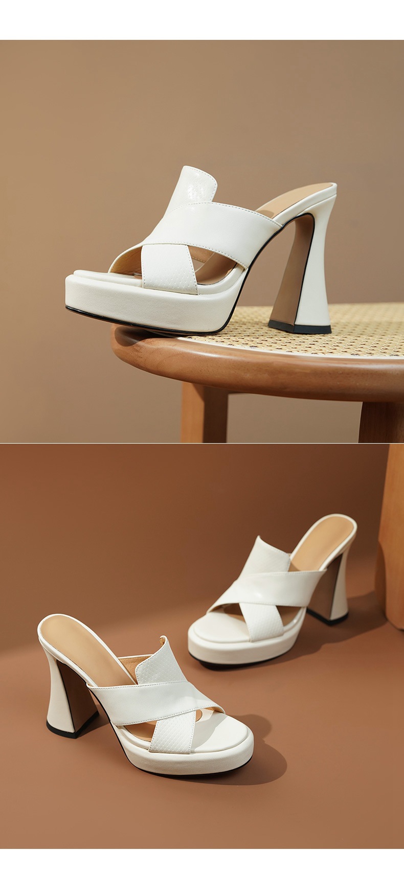 Sandal cao gót nữ hở mũi gót thô 11 cm kiểu mới mùa hè — trắng chi tiết 8