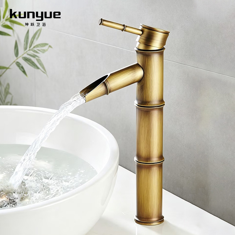 European-Style Antique Basin Faucet, All-Copper Bathroom Sink Faucet, Hot and Cold Water Bamboo Joint Countertop Basin Faucet for Bathroom European-Style Antique Basin Faucet, All-Copper Bathroom Sink Faucet, Hot and Cold Water Bamboo Joint Countertop Basin Faucet for Bathroom