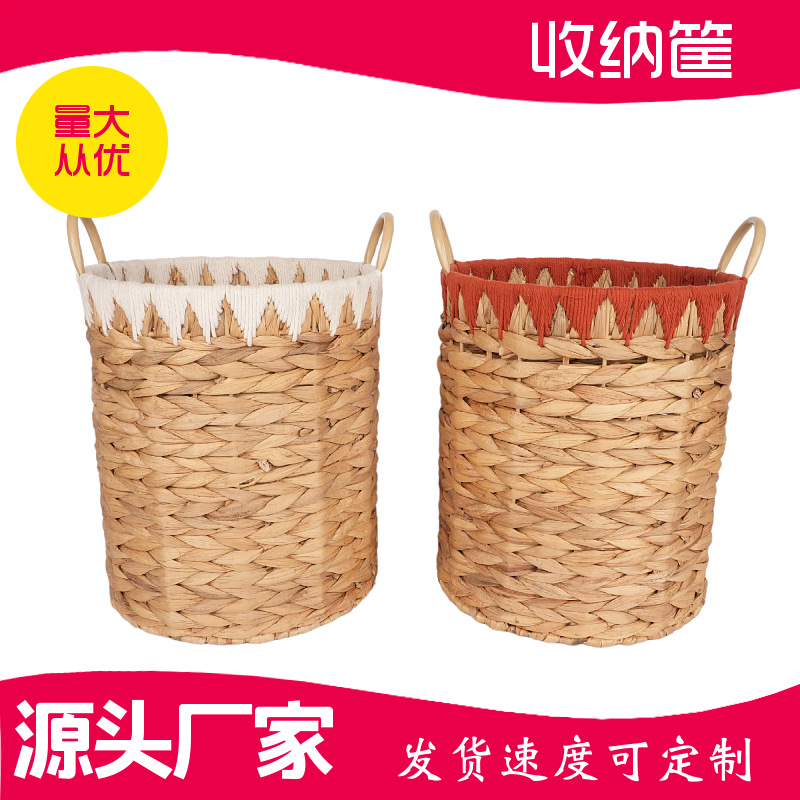 跨境家用编织手提款收纳筐室内洗浴脏衣篮手工编织葫芦草收纳篮