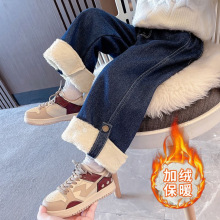 女童加绒牛仔裤秋冬季2025新款网红儿童装宝宝一体绒外穿冬装裤子