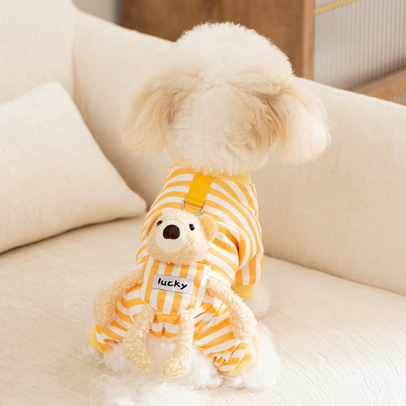 Perro otoño invierno transpirable de lana rayas estereoscópicas oso cuatro patas ropa de gato doméstica ropa de aire acondicionado ropa de perro mascota