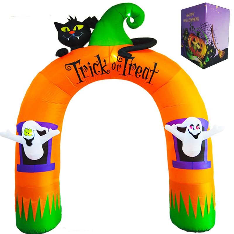 2024 modelo privado nueva decoración inflable al aire libre Halloween 10FT arco inflable fantasma gato negro arco inflable