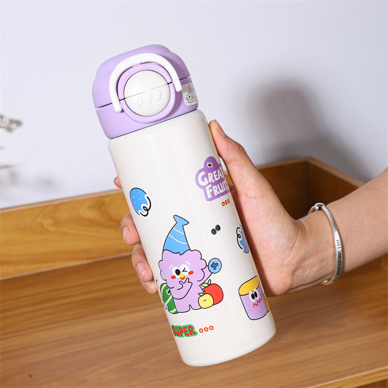 Nuevo niño 316 acero inoxidable doble bebida taza de aislamiento para jardín de infantes lindo taza de agua a prueba de caídas dibujos animados paja de regalo