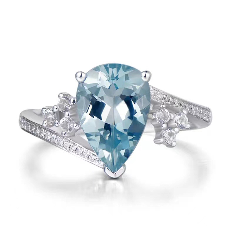 Elegante verstelbare ring in waterdruppelvorm met saffier_voghion.com