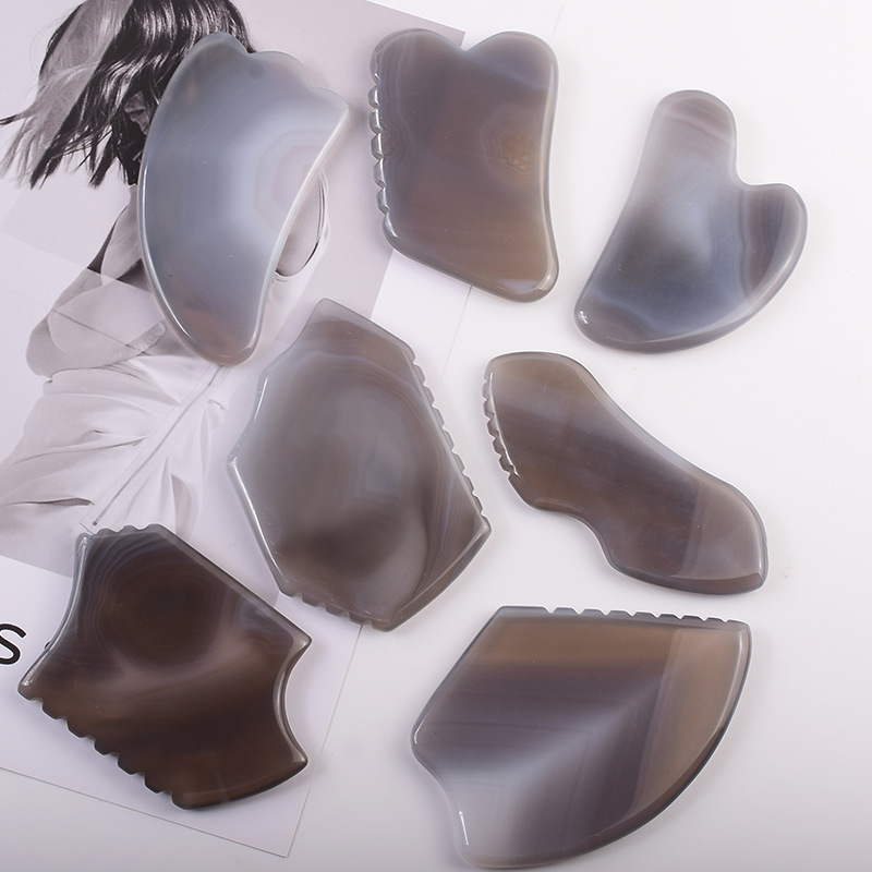 玉石刮痧板  天然灰玛瑙刮痧片面部美容玉石刮痧板玛瑙面部美容片