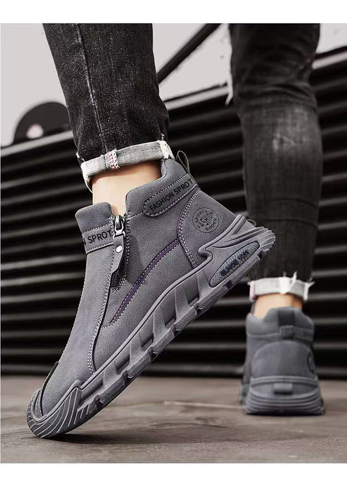 Giày lười nam cổ cao lót nhung giữ ấm, đế cao su chống trượt, kiểu dáng thể thao — CF56-1 Kaki, CF56-1 màu xám chi tiết 14