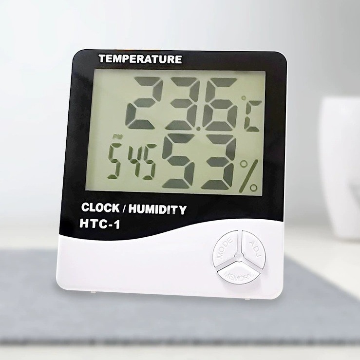 HTC-1大屏幕家用温度计温湿度计高精度室内电子温度计带电子闹钟