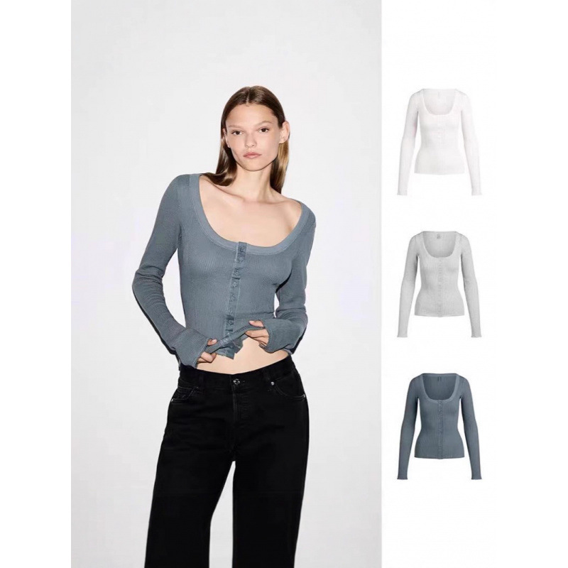 Skims Modal Casual Versatile Stretchy Skin-Friendly Slimming Hot Girl Square Neck Collarbone-Revealing Base Shirt
