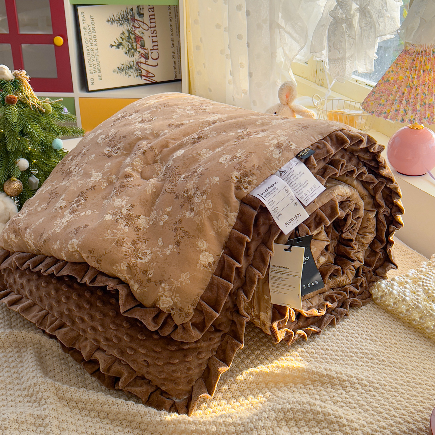 Classe A de algodón de doble capa de hilo de flores de encaje de doble persona cálida edredón de frijoles de otoño y invierno nuevos productos cálidos de peluche para bebés image 22