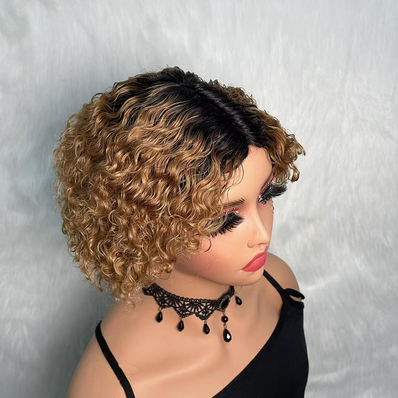 Mecanismos rollos pequeños capucha humana human hair curly wig pixie cut
