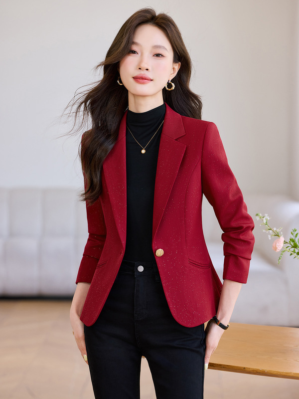 红色西装外套女2025新款春秋职业气质休闲修身高级感女士西服上衣|undefined
