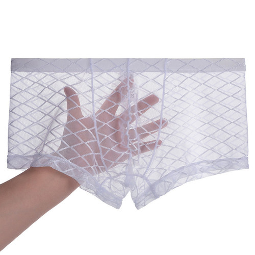 Junye men's mesh transparent underwear thin plaid sexy U convex bag boxer briefs breathable young men's pants