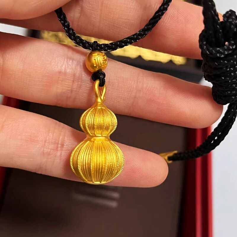 沙金饰品新中式拉丝花丝葫芦项链仿真金久不掉色招财福绿吊坠首饰|undefined