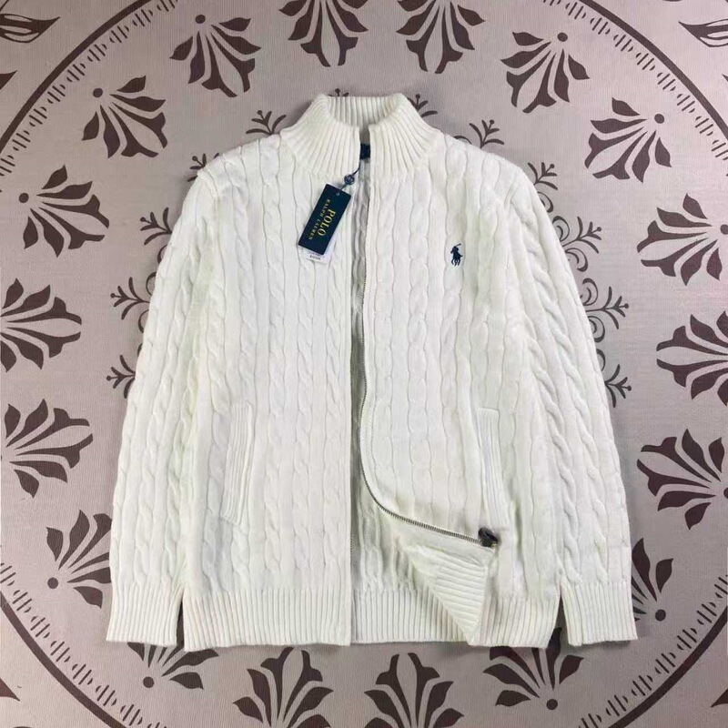 Cross-Border New Style Ralph Lauren Classic Small Logo Embroidered Full-Zip Knitted Cable Knit Men's Cardigan