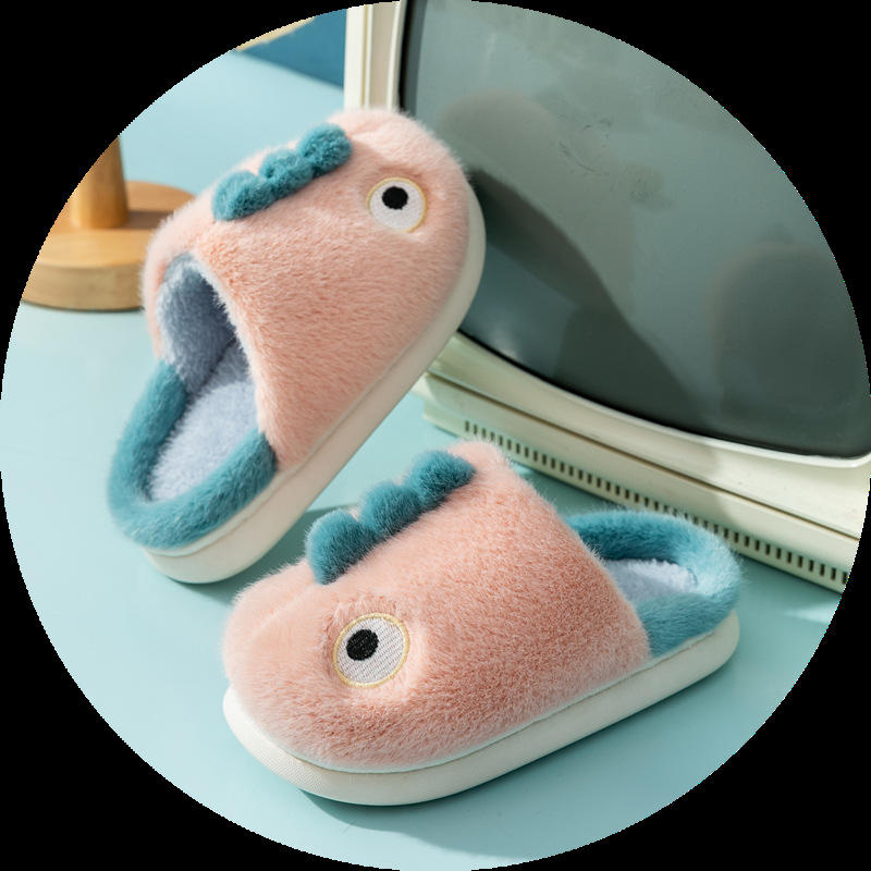 Zapatillas Cixi Uno 2024 Nuevas Pantuflas de Algodón para Niños con Diseño 3D de Dragón, Pantuflas de Casa para Niños Pequeños y Niños.