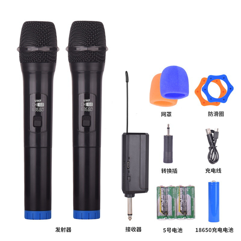 2.4g Wireless Microphone 038 Cross-Border Wireless Microphone Charging Microphone Home Singing Live Broadcast Sound Card Outdoor One for Two