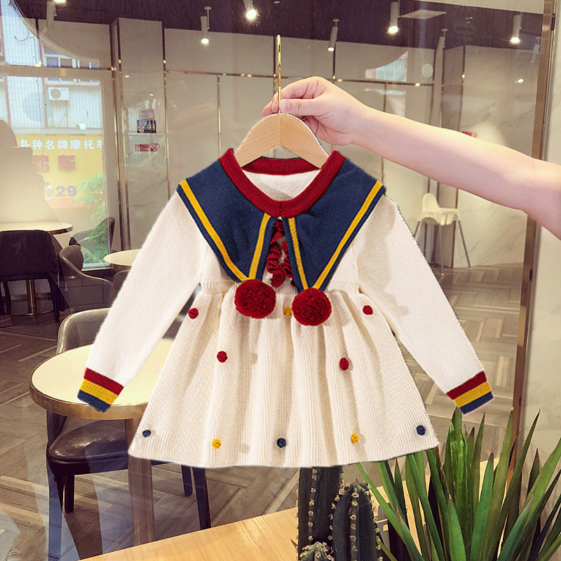 Mädchen Frühling und Herbst Gestrickte 2023 Neue Internet Beliebte kinder Modische Prinzessin Kleid Baby Pullover_voghion.com