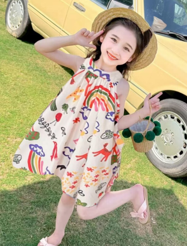 子供の花柄スカートモネガーデンドレス女の赤ちゃんファッショナブルなかわいいプリンセスドレス夏の大きな子供の女の子のドレス|undefined