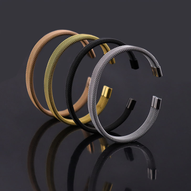 Simple Style Mesh Titanium Steel Plating Unisex Cuff Bracelets display picture 1