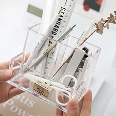 アクリルペンホルダー収納ボックス女性用多機能オールインワン透明デスクトップ学生寮オフィス文具収納ラック