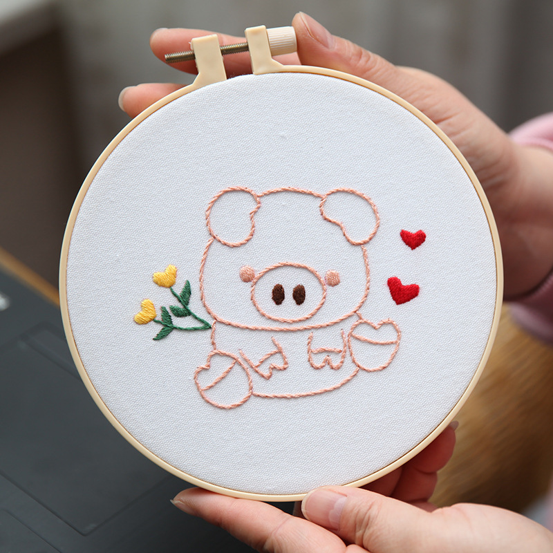Lindo conejo bordado DIY colgando pintura de los niños Lu bordado puntada primaria práctica punto cruz dibujos animados pequeños adornos de animales