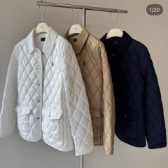小马~球冬季菱格纹翻领撞色百搭小香风棉服显瘦菱格棉服千鸟格