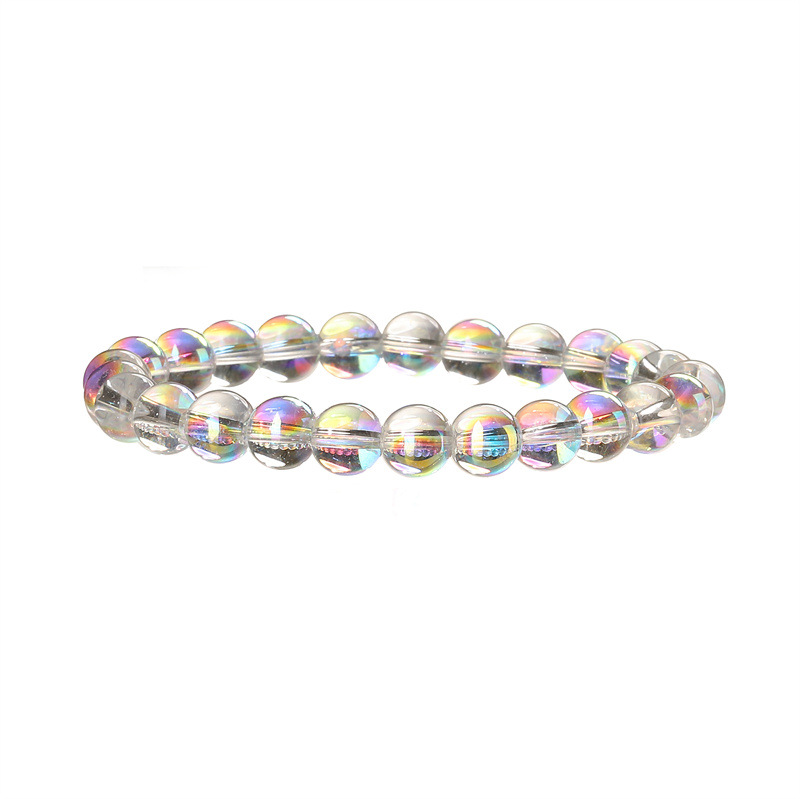 Transfronterizo Amazon Venta caliente Pulsera de cuentas redondas de cristal transparente natural de 8mm Pulsera de cuentas de cuerda elástica de todo fósforo de moda