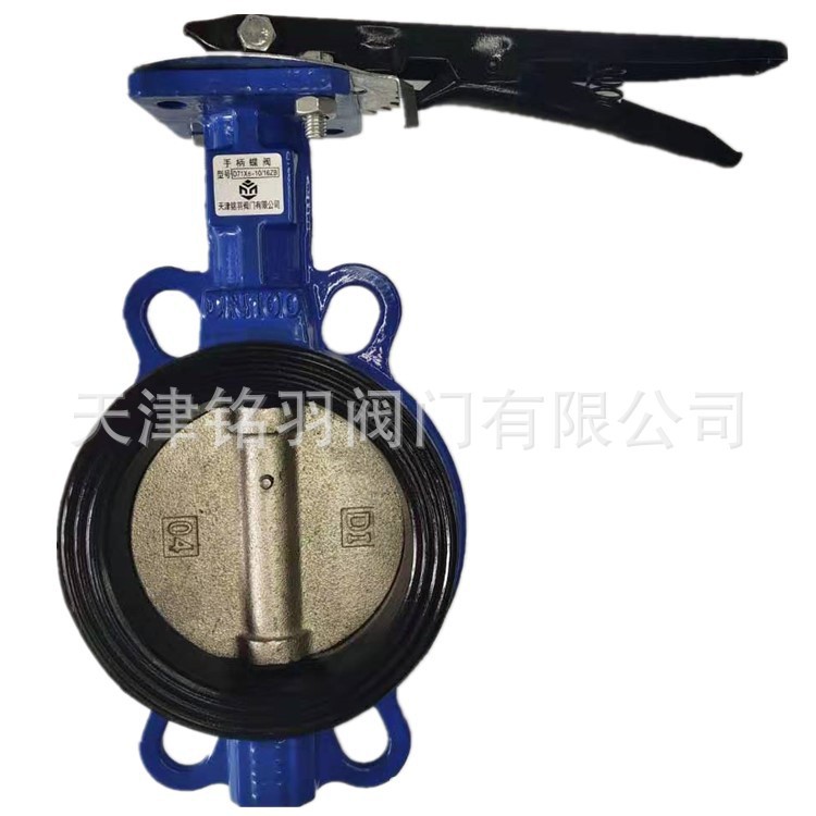 D71X-16手柄对夹蝶阀中方体衬胶蝶阀DN50 80 100手动中线衬胶蝶阀