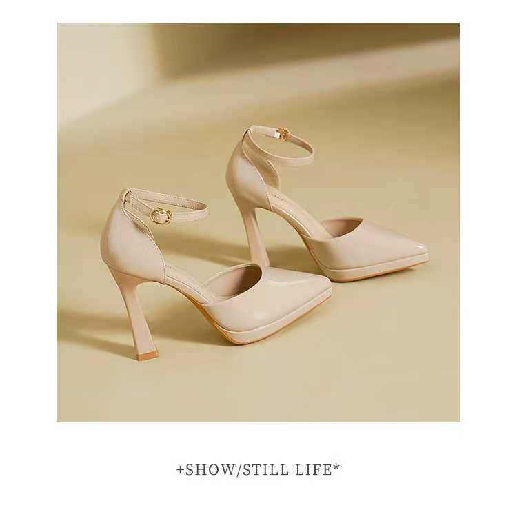 Waterproof Platform One-Strap Women's High Heels 2025 Summer New Pointed Black Single Shoes Sexy Elegant Sandals_vogvips.com