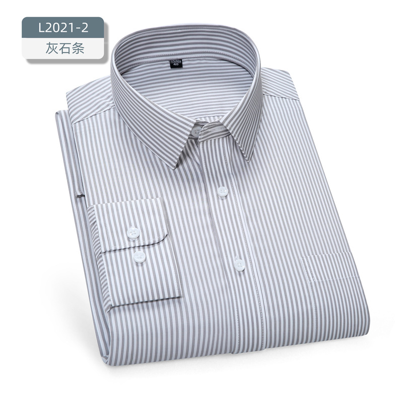 Camisas de hombre de algodón de manga larga amoníaco líquido sin escaldos comerciales estriadas de cuello blanco profesional camisa de trabajo sin escaldos comerciales