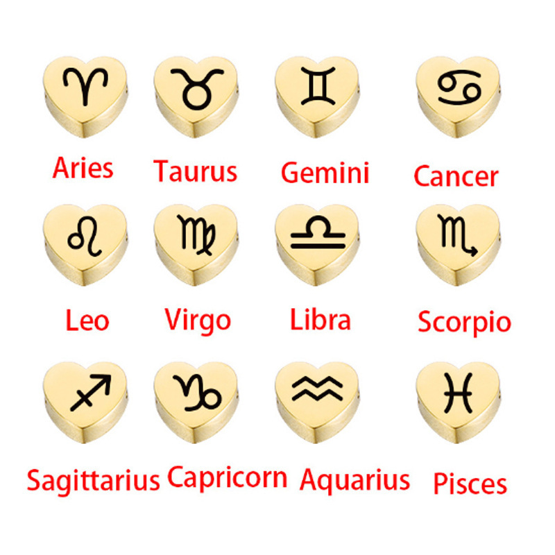 星座打标爱心吊坠不锈钢双孔金色爱心7*6实心激光打标星座吊坠